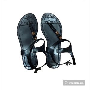 Coach Black Piccadilly T Strap Jelly  Brand Stamped Sandals size 5B